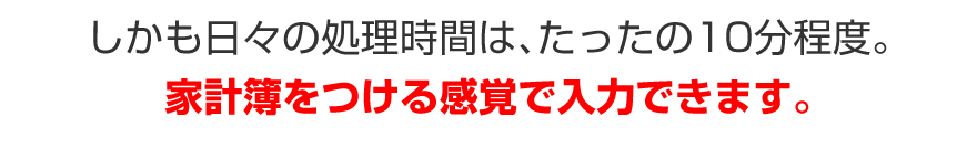 しかも日々の処理時間は、たったの10分程度。家計簿をつける感覚で入力できます。