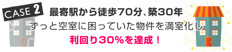 最寄駅から徒歩７０分、築３０年ずっと空室に困っていた物件を満室化し利回り３０％を達成！