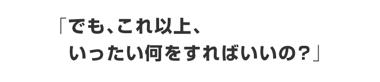 「でも、これ以上、いったい何をすればいいの？」