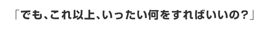 「でも、これ以上、いったい何をすればいいの？」