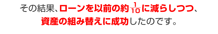 その結果、ローンを以前の約１／１０に減らしつつ、資産の組み替えに成功したのです。